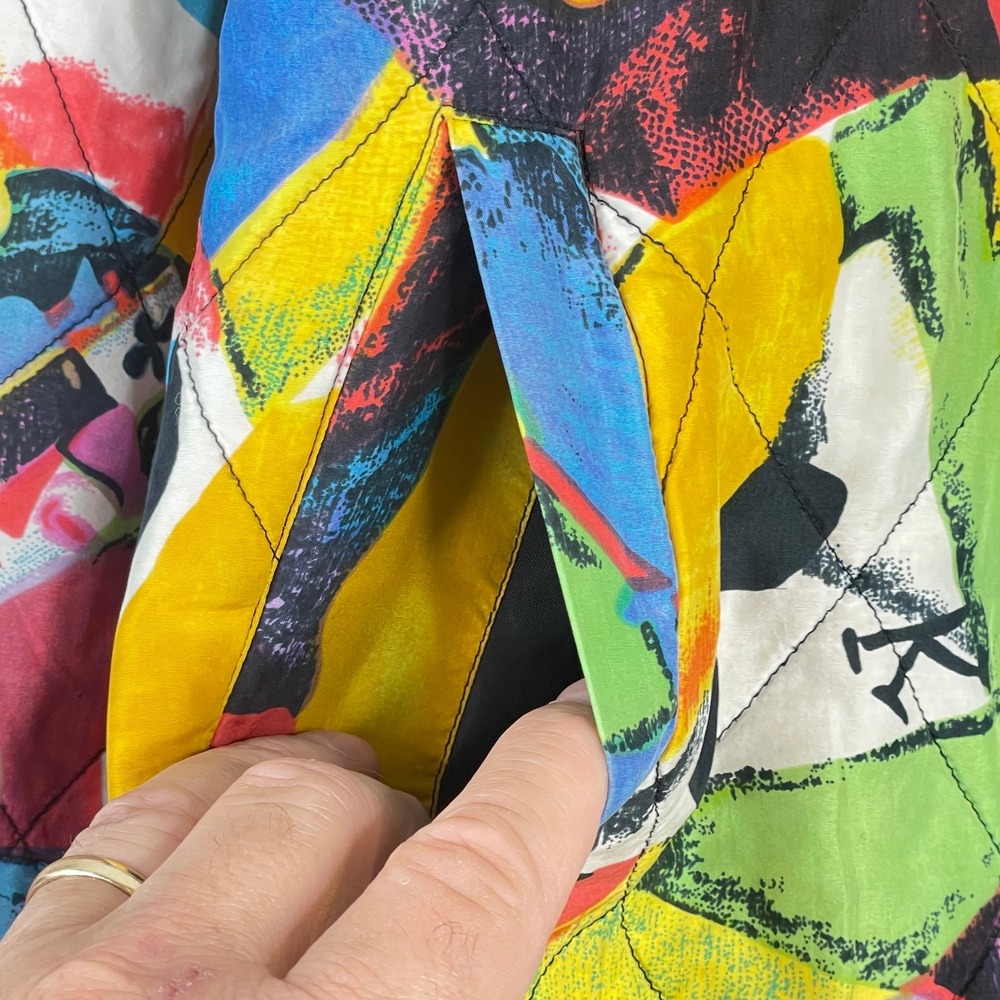 Vintage Robert Stock Silk Bomber Jacket Medium Abstract Graffiti Urban Chic READ - Picture 7 of 16